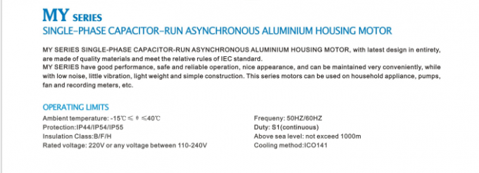 50Hz 0,55KW 0,75HP 1440rpm Jednopasowy kondensator - uruchomienie Asynchroniczny silnik indukcyjny 220V/230V AC Volta 60Hz Częstotliwość moc znamionowa 5